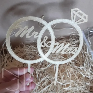 Dortový zápich Prsteny Mr & Mrs